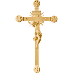 Cristo Barroco em cruz com Evangelistas e rayos com Titulus Crucis em hebraico - latino - grego