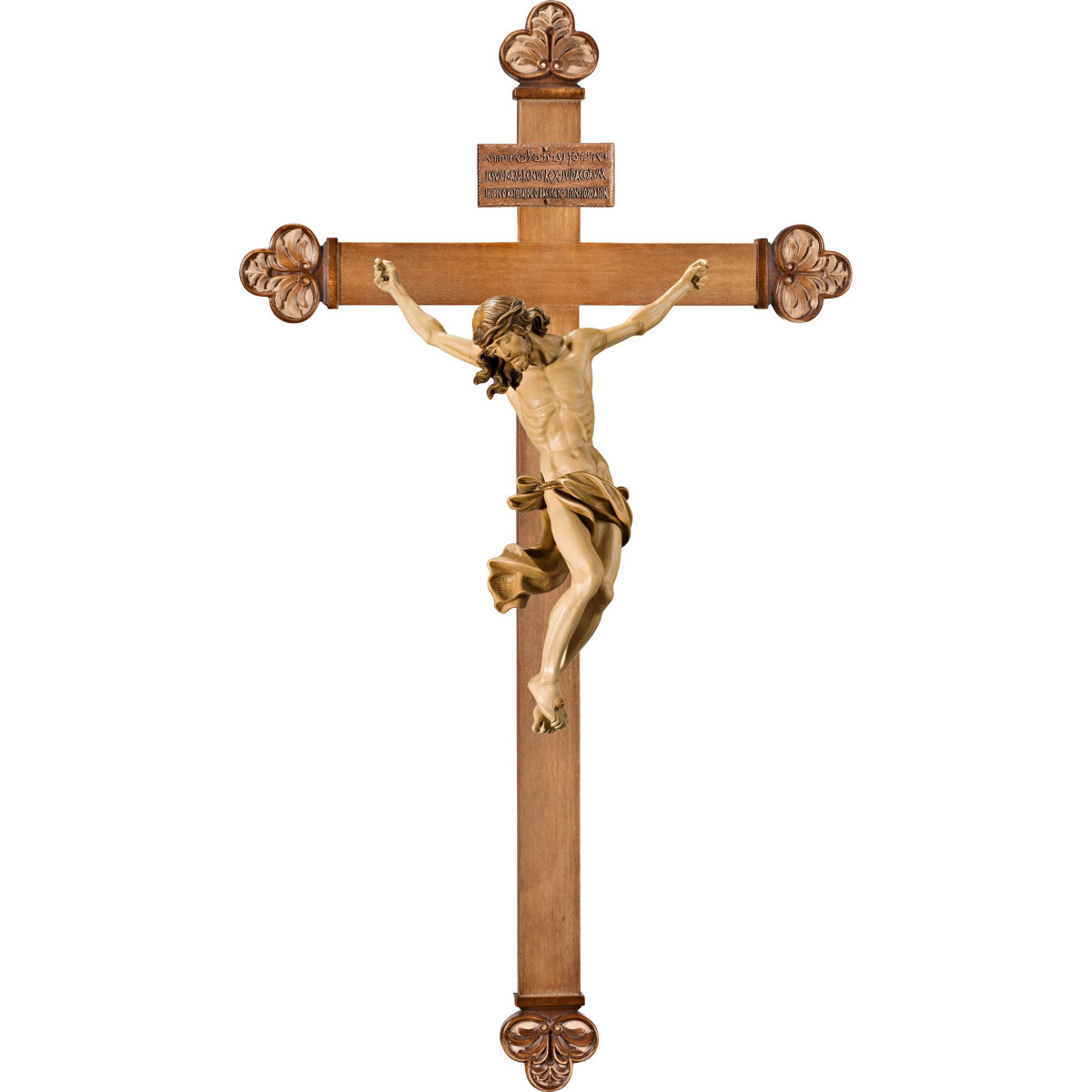 Cristo Barocco su croce barocca con Titulus Crucis in ebraico - latino - greco