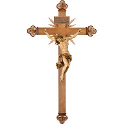 Corpus Barock auf barockem Balken mit Strahlen und Titulus Crucis in hebräisch - latein - griechisch