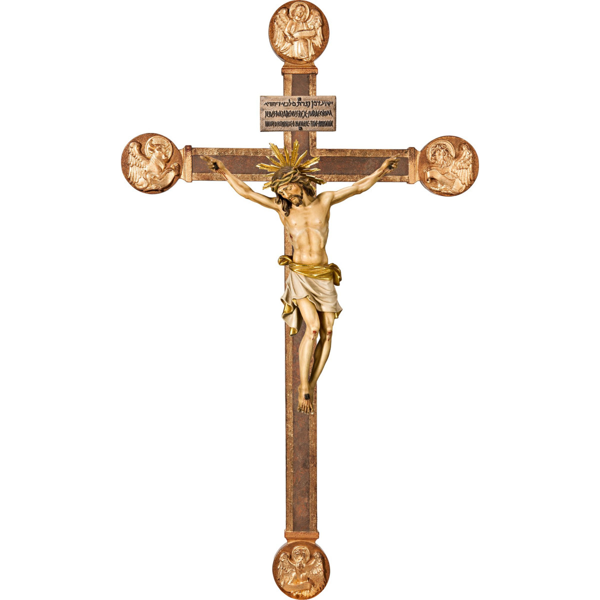 Corpus Pisa on cross with Evangelists with Titulus Crucis in hebrew - latin - greek