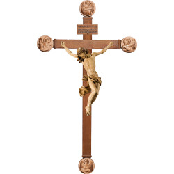 Cristo Barroco em cruz com Evangelistas e Titulus Crucis em hebraico - latino - grego