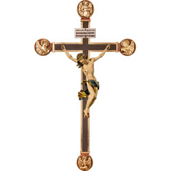 Cristo Barroco em cruz com Evangelistas e Titulus Crucis em hebraico - latino - grego
