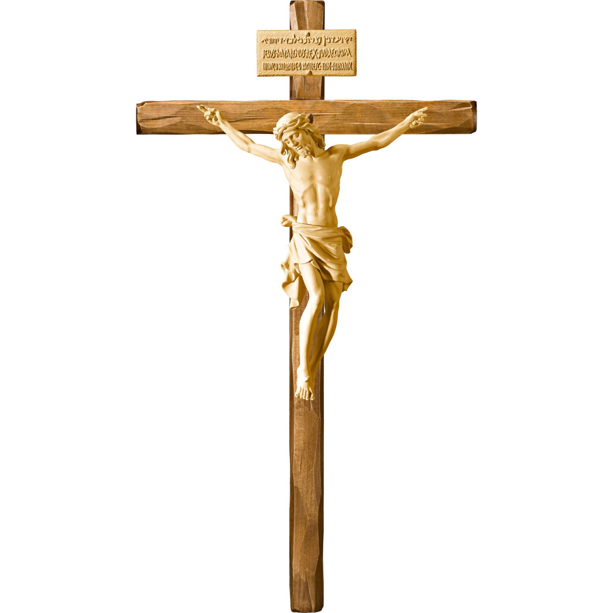 Cristo Pisa em cruz direita com Titulus Crucis em hebraico - latino - grego