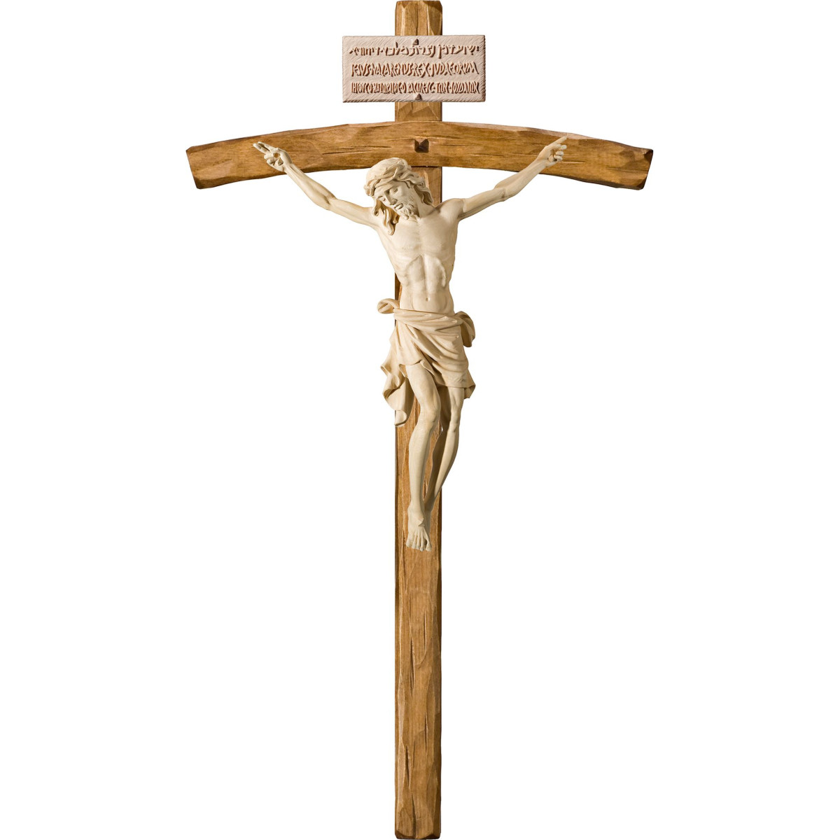 Cristo Pisa su croce arcata con Titulus Crucis in ebraico - latino - greco