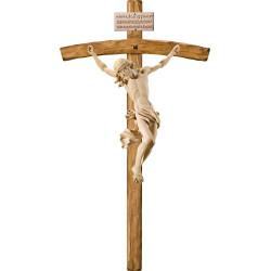 Cristo Barroco em cruz arcada com Titulus Crucis em hebraico - latino - grego