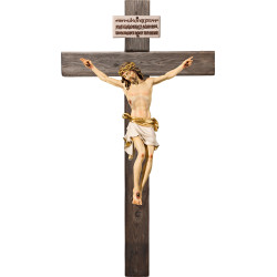 Cristo Pisa en cruz Madera vieja con Titulus Crucis en hebreo - latín - griego