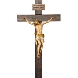 Cristo Pisa en cruz Madera vieja con Titulus Crucis en hebreo - latín - griego