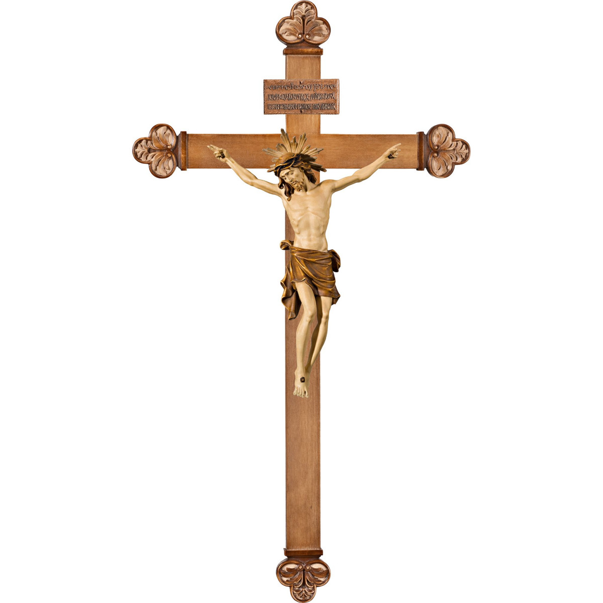 Cristo Pisa em cruz barroca com Titulus Crucis em hebraico - latino - grego