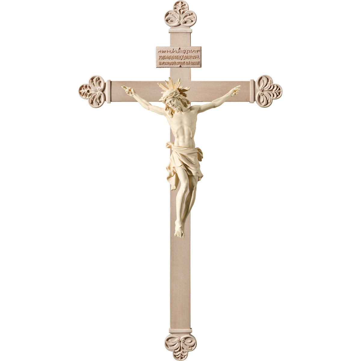 Corpus Pisa auf barockem Balken mit Titulus Crucis in hebräisch - latein - griechisch