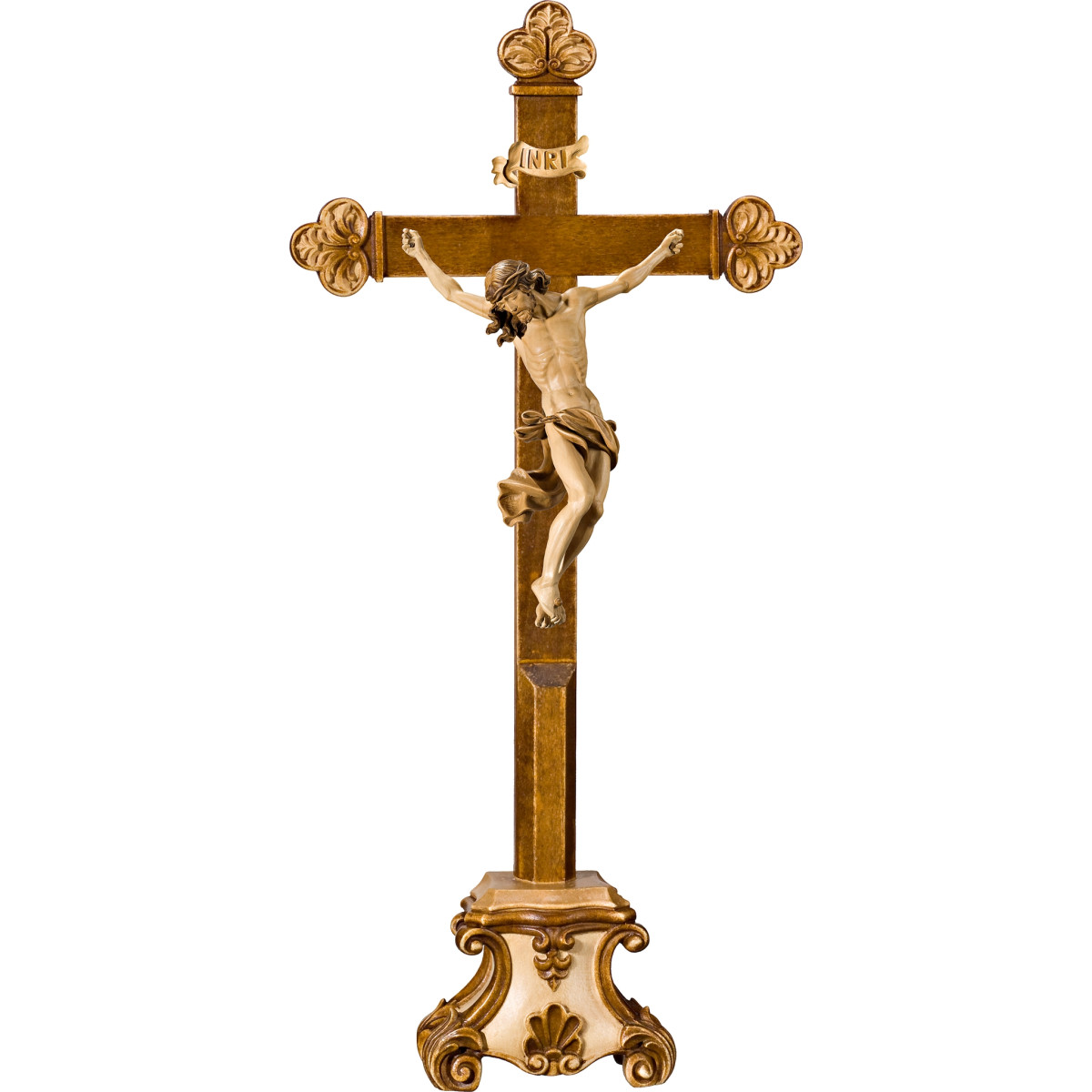 Cristo Barocco su croce barocca su piedistallo