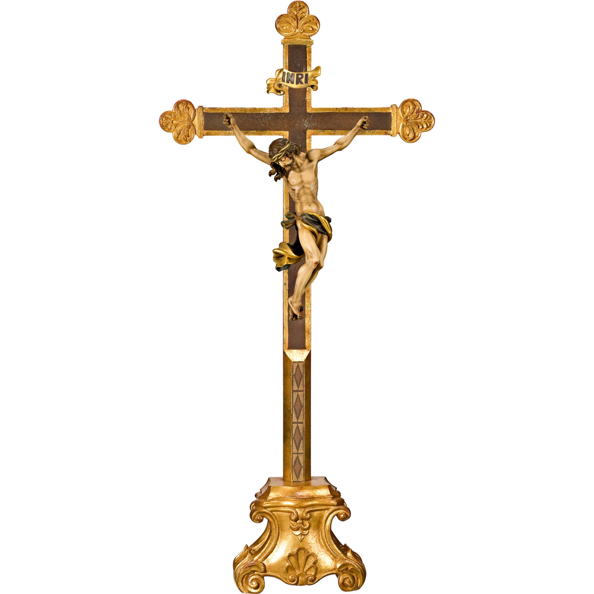 Cristo Barroco em cruz barroca em pedestal