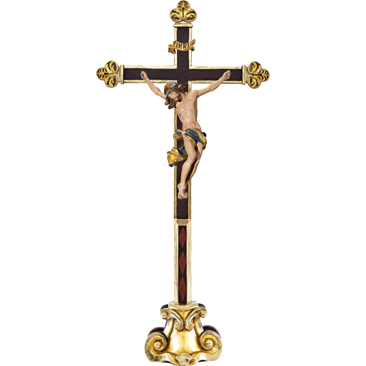 Cristo Barocco su croce barocca su piedistallo