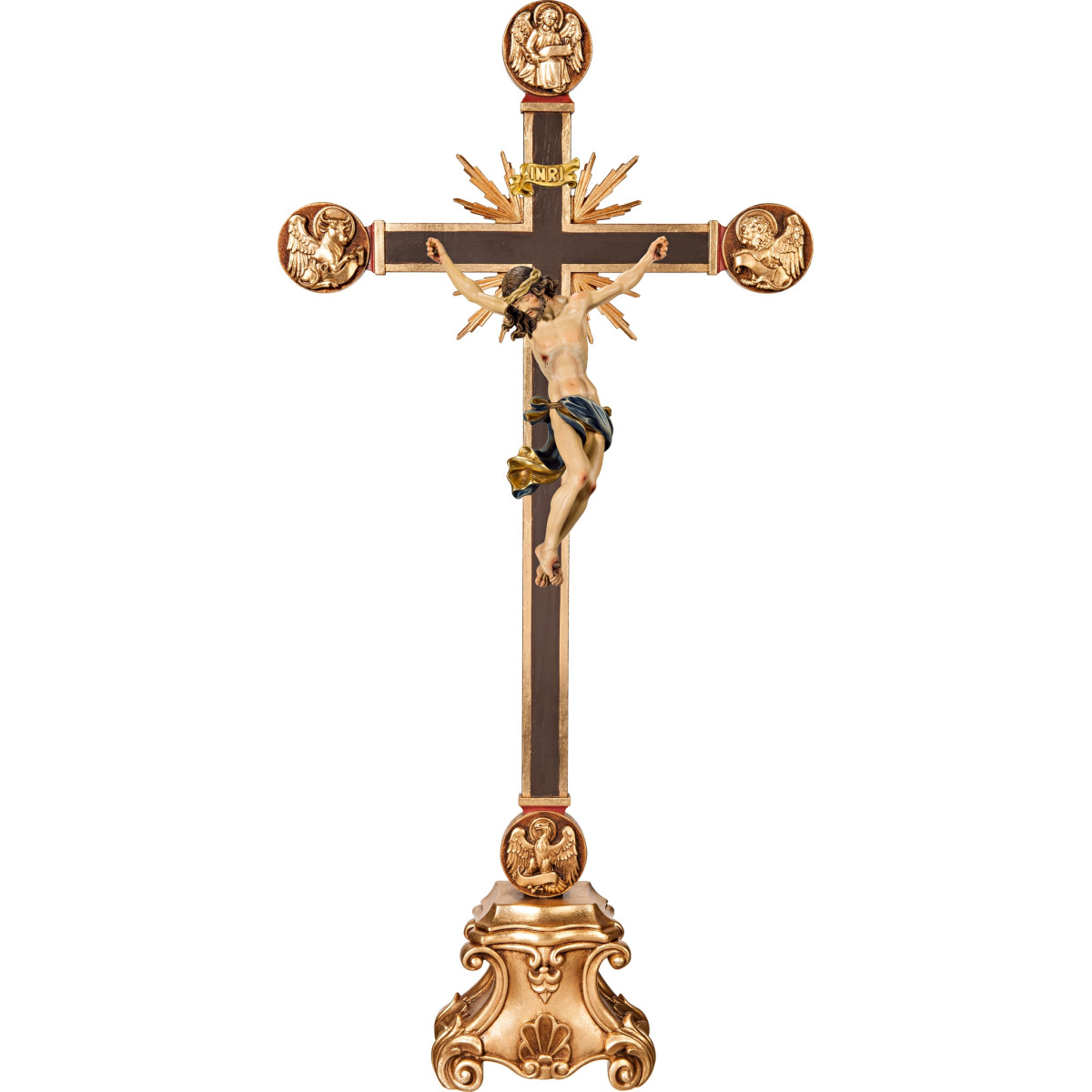 Corpus Barock auf Standkreuz mit Evangelisten und Strahlen