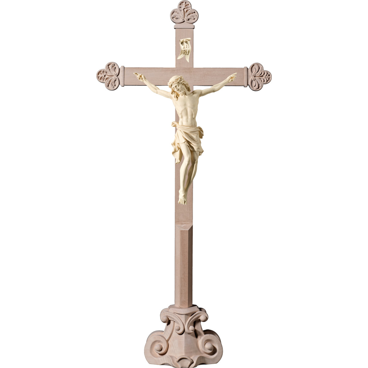 Cristo Pisa su croce barocca su piedistallo