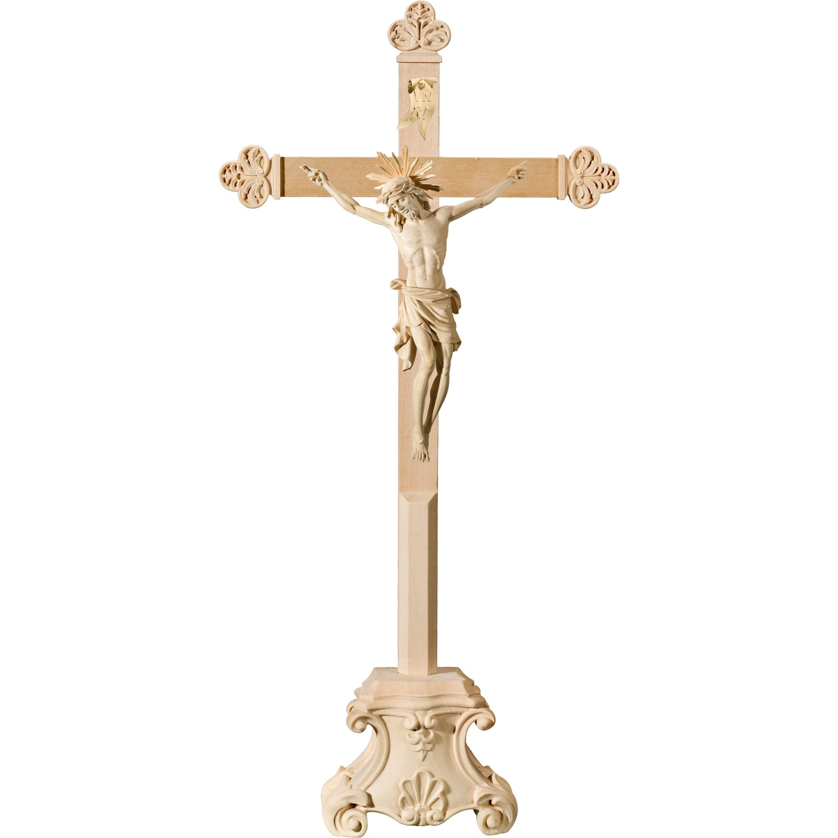 Cristo Pisa su croce barocca su piedistallo