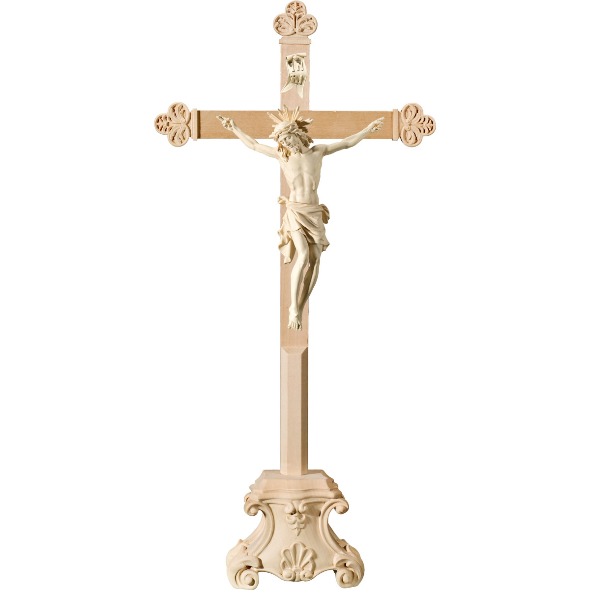 Cristo Pisa su croce barocca su piedistallo