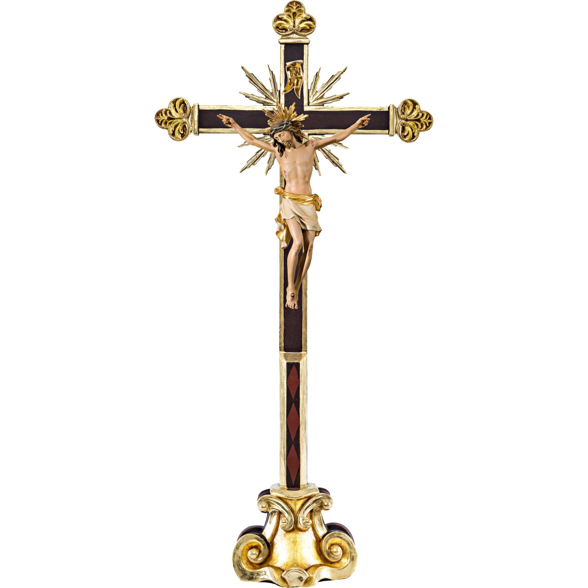 Corpus Pisa on cross baroque with rays on pedestal