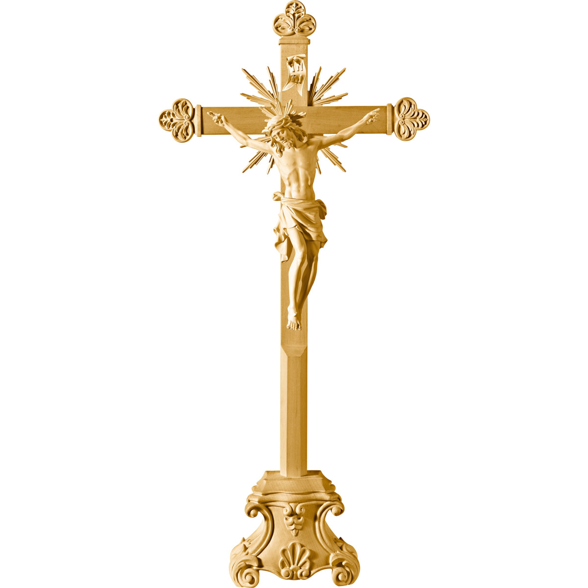 Corpus Pisa on cross baroque with rays on pedestal