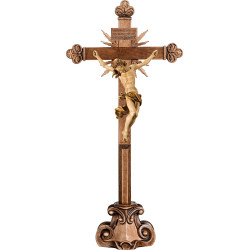 Corpus Baroque on cross baroque with rays on pedestal and Titulus Crucis in hebrew - latin - greek