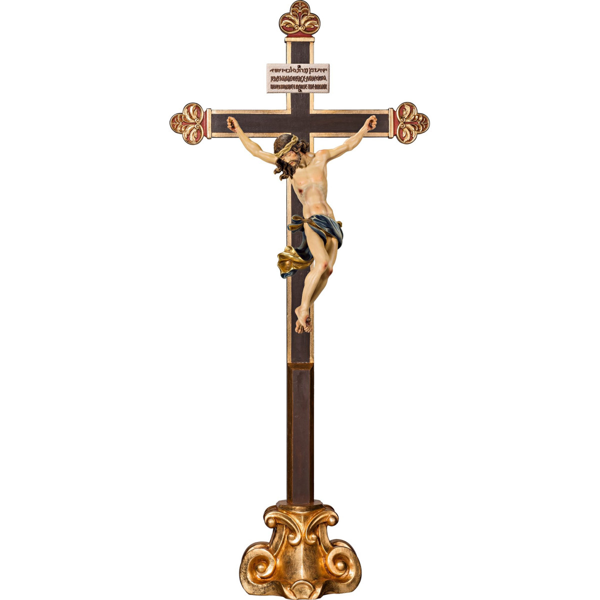 Corpus Baroque on cross baroque on pedestal with Titulus Crucis in hebrew - latin - greek