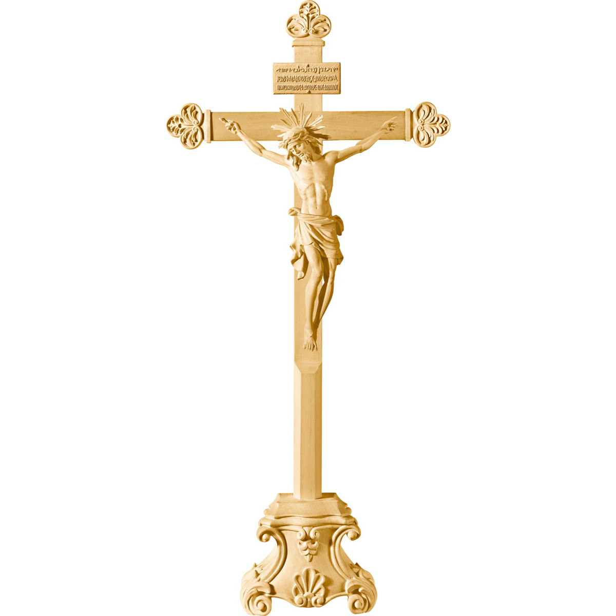 Corpus Pisa auf Standkreuz mit Titulus Crucis in hebräisch - latein - griechisch
