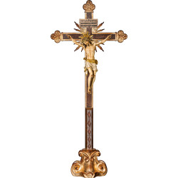 Corpus Pisa auf Standkreuz barock mit Strahlen Titulus Crucis in hebräisch - latein - griechisch
