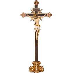 Corpus Pisa auf Standkreuz barock mit Strahlen Titulus Crucis in hebräisch - latein - griechisch