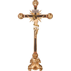 Corpus Barock auf Standkreuz Evangelisten Strahlen Titulus Crucis in hebräisch - latein - griechisch