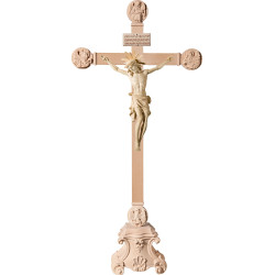 Corpus Pisa auf Standkreuz mit Evangelisten und Titulus Crucis in hebräisch - latein - griechisch