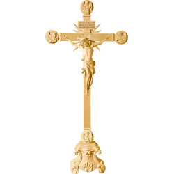 Corpus Pisa auf Standkreuz Evangelisten Strahlen Titulus Crucis in hebräisch - latein - griechisch