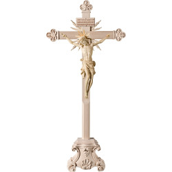 Corpus Pisa auf Standkreuz barock mit Strahlen Titulus Crucis in hebräisch - latein - griechisch
