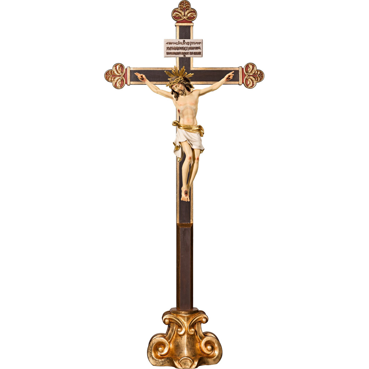 Corpus Pisa auf Standkreuz mit Titulus Crucis in hebräisch - latein - griechisch