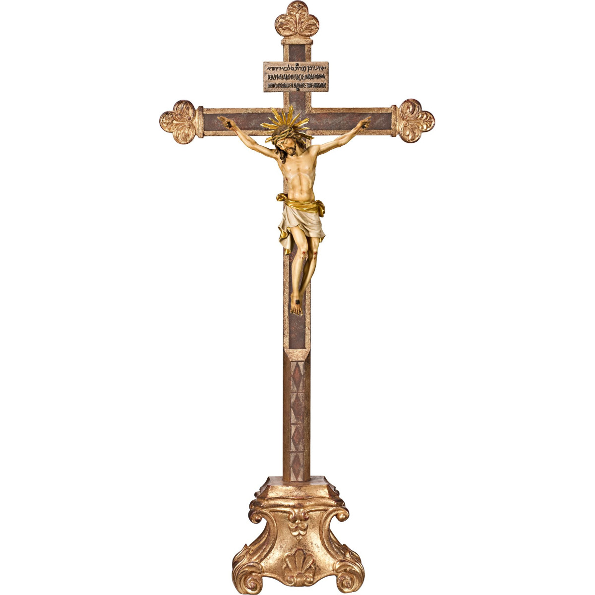 Corpus Pisa auf Standkreuz mit Titulus Crucis in hebräisch - latein - griechisch