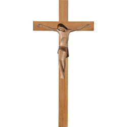 Cristo moderno ROMA su croce in rovere semplice larga