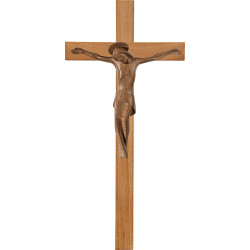 Christ modern ROMA with aureole on oak cross simple wide