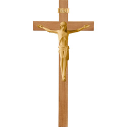 Cristo moderno LUCA su croce in rovere semplice larga