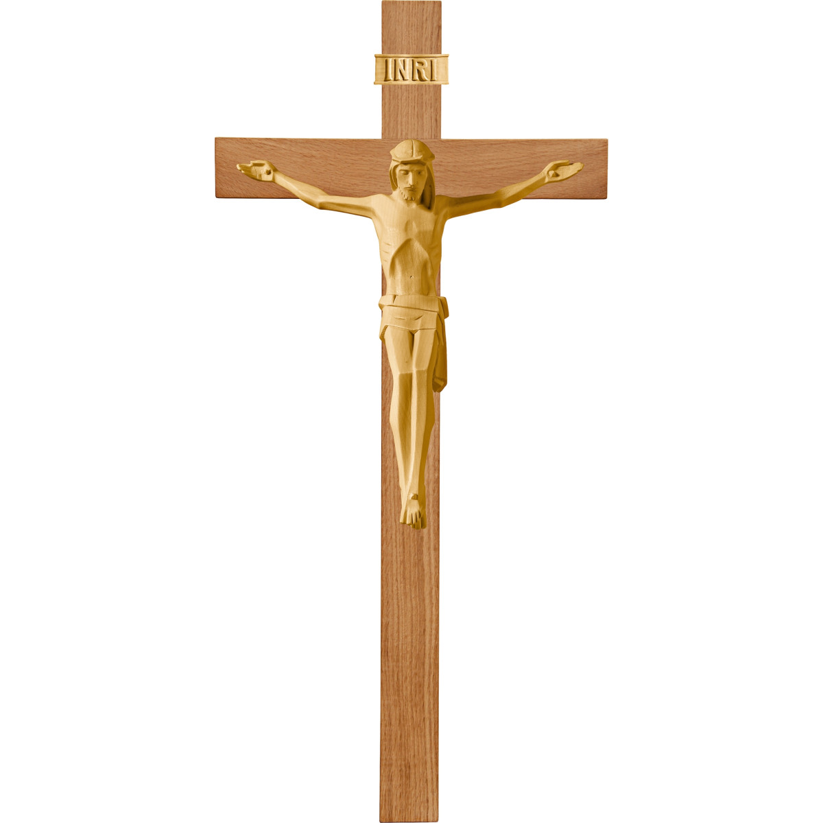Cristo moderno LUCA su croce in rovere semplice larga