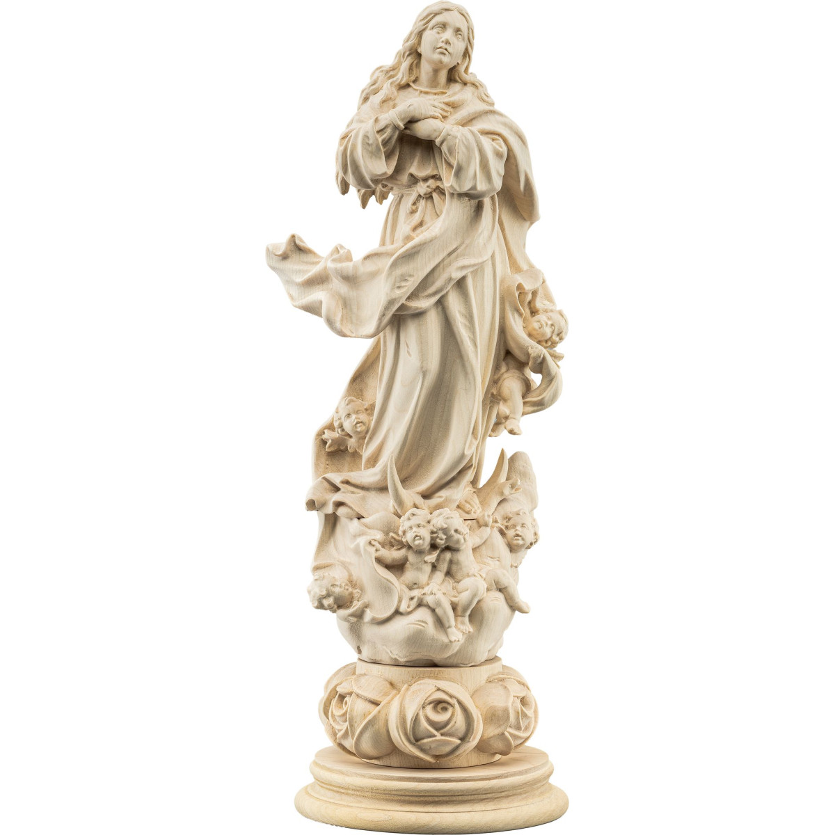 Virgen de la Purísima Concepción sobre base con rosas