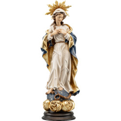 Nossa Senhora Imaculada barroca com auréola sobre base com rosas