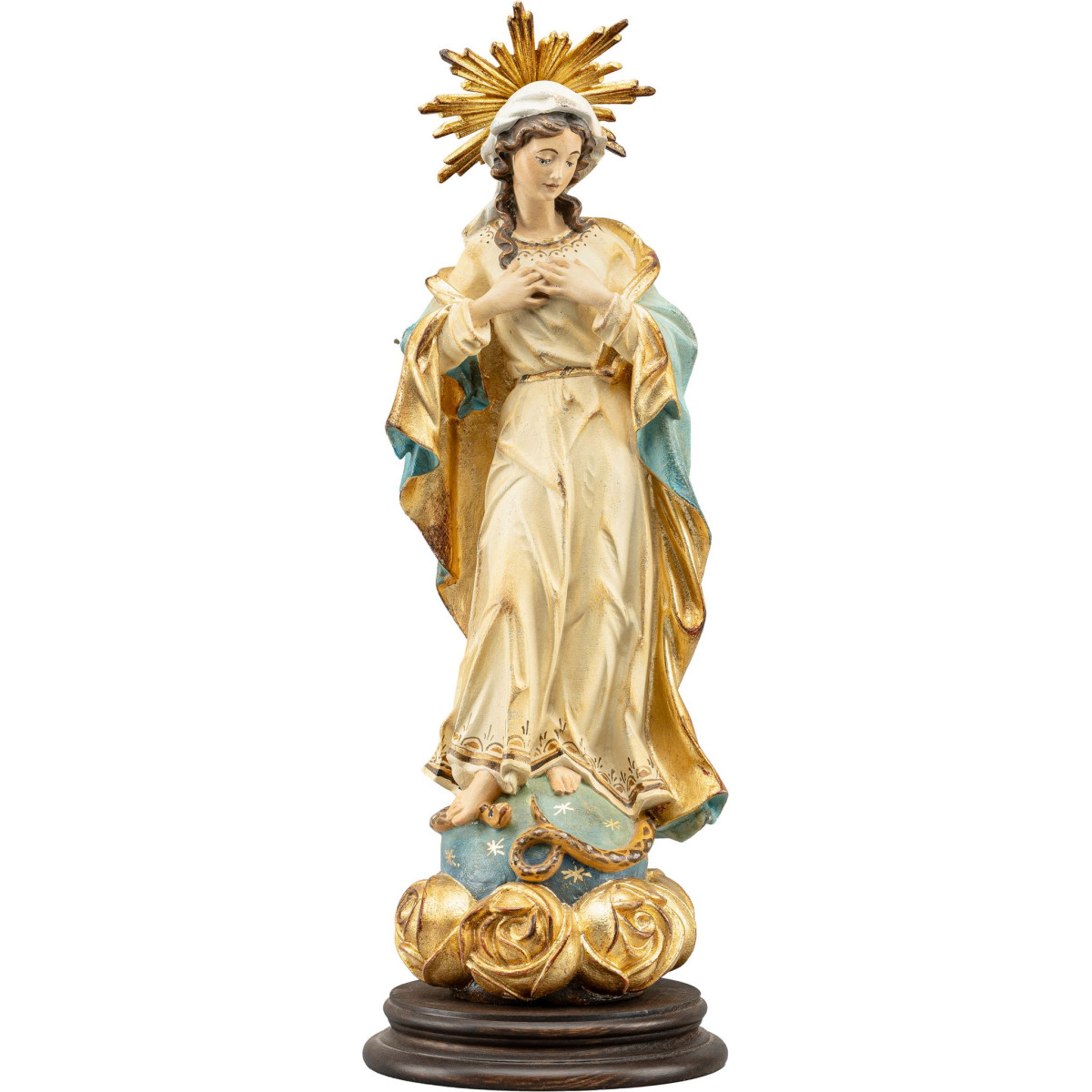 Madonna Immacolata barock mit Gloriose auf Rosensockel