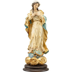 Virgen Inmaculada barroca sobre base con rosas