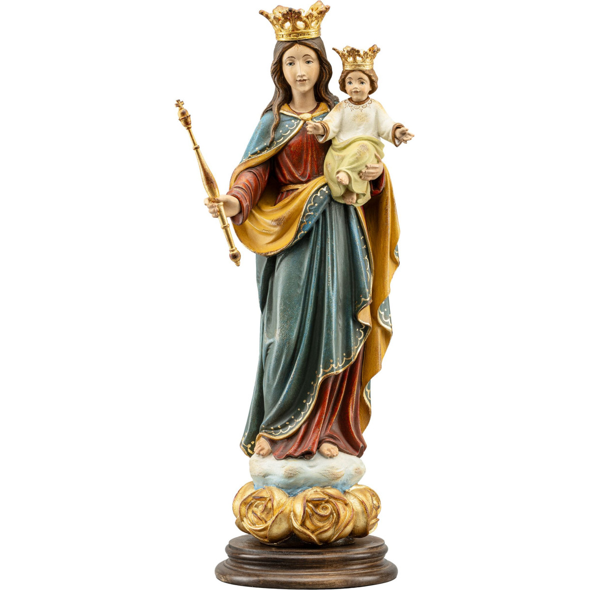 Nossa Senhora Auxiliadora sobre base com rosas