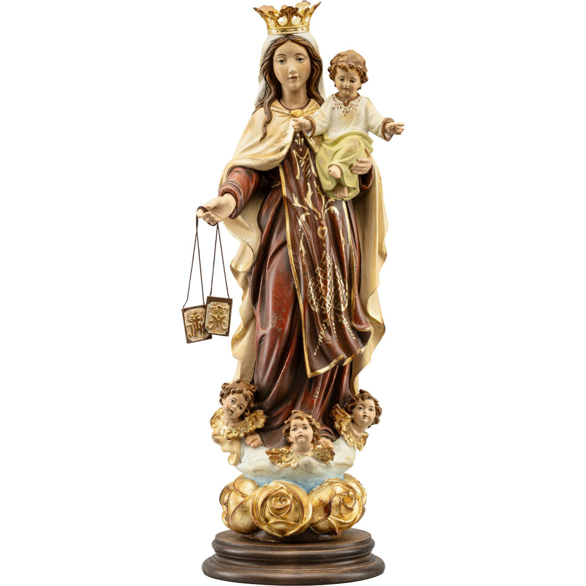 Virgen del Carmen sobre base con rosas