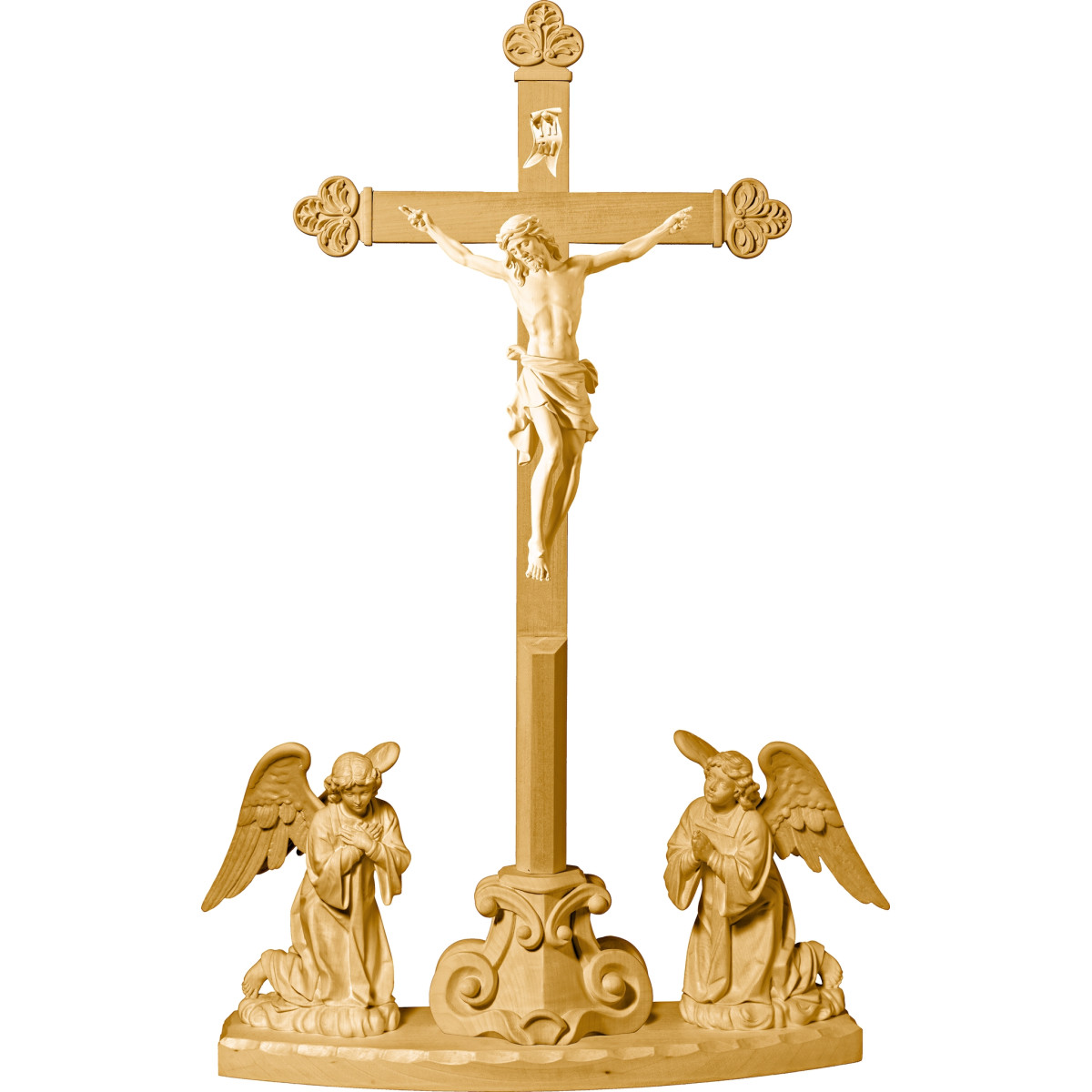 Corpus Pisa on cross baroque on pedestal with angelpair kneeling