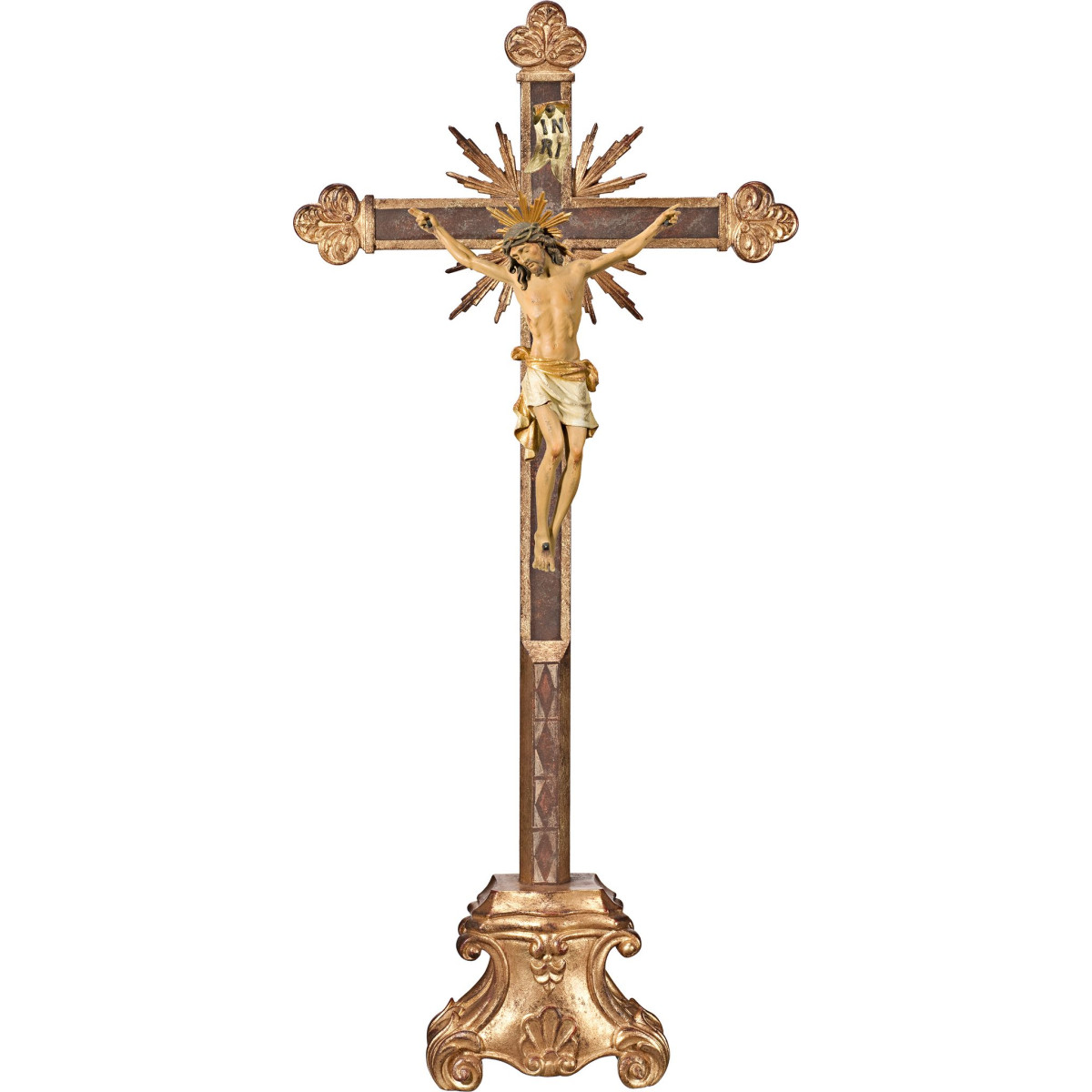 Corpus Pisa auf Standkreuz barock mit Strahlen