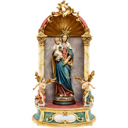 Reina de los Cielos en altar doméstico barroco de madera de arce.