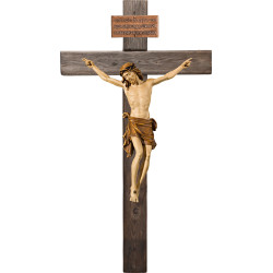 Cristo Pisa en cruz Madera vieja con Titulus Crucis en hebreo - latín - griego