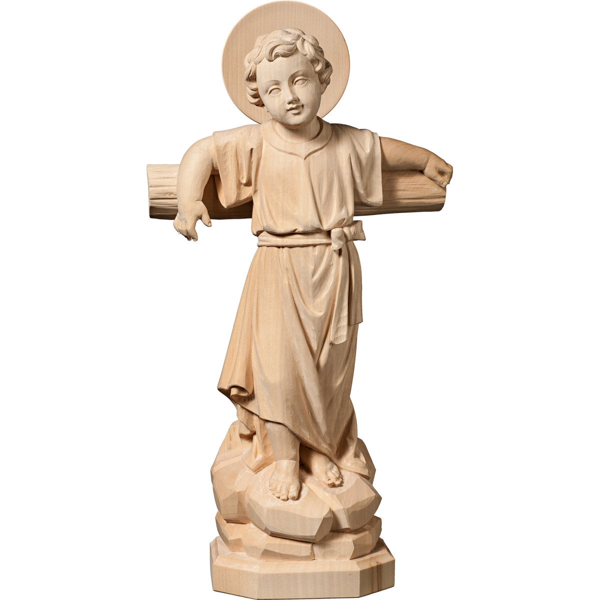 Menino Jesus de pé com cruz e auréola
