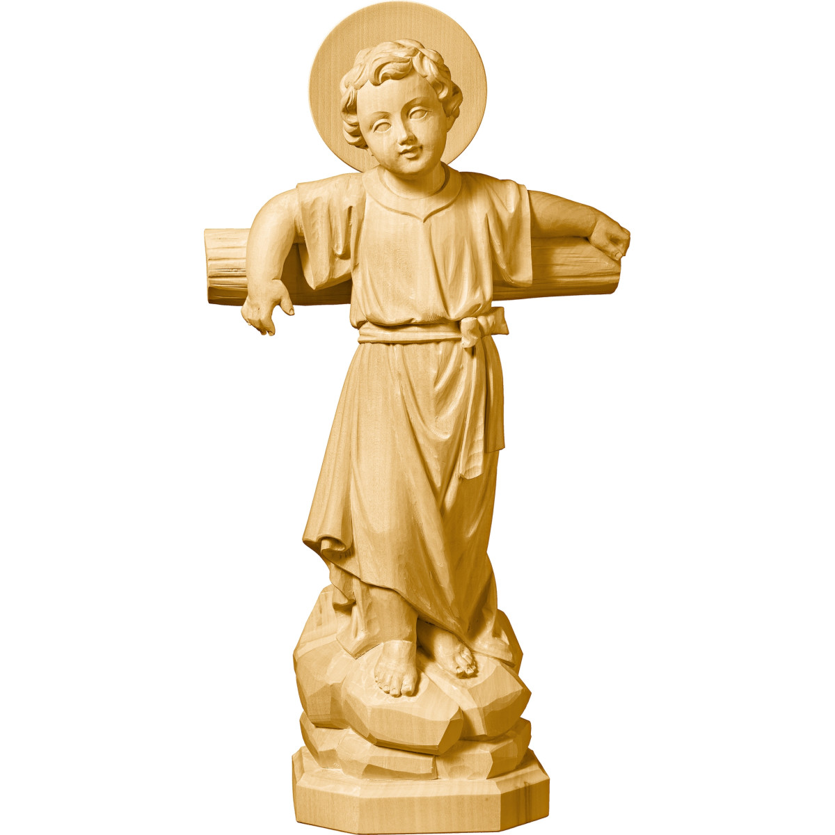 Menino Jesus de pé com cruz e auréola
