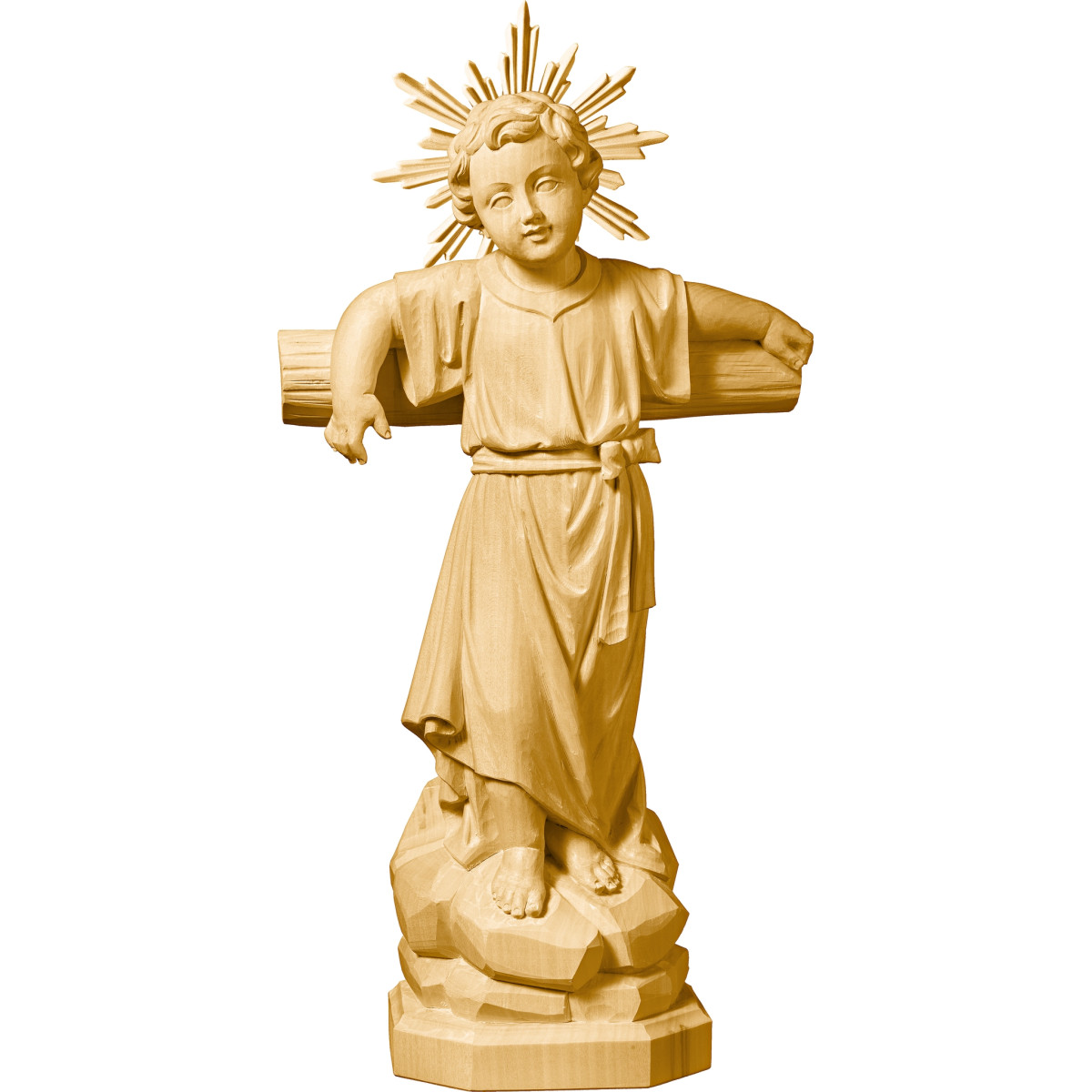 Menino Jesus de pé com cruz e auréola